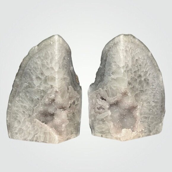 Agate Bookends, Druzy Purple Geode Center, Violet, White Layers, Gray Tones (DC) - Picture 8 of 10